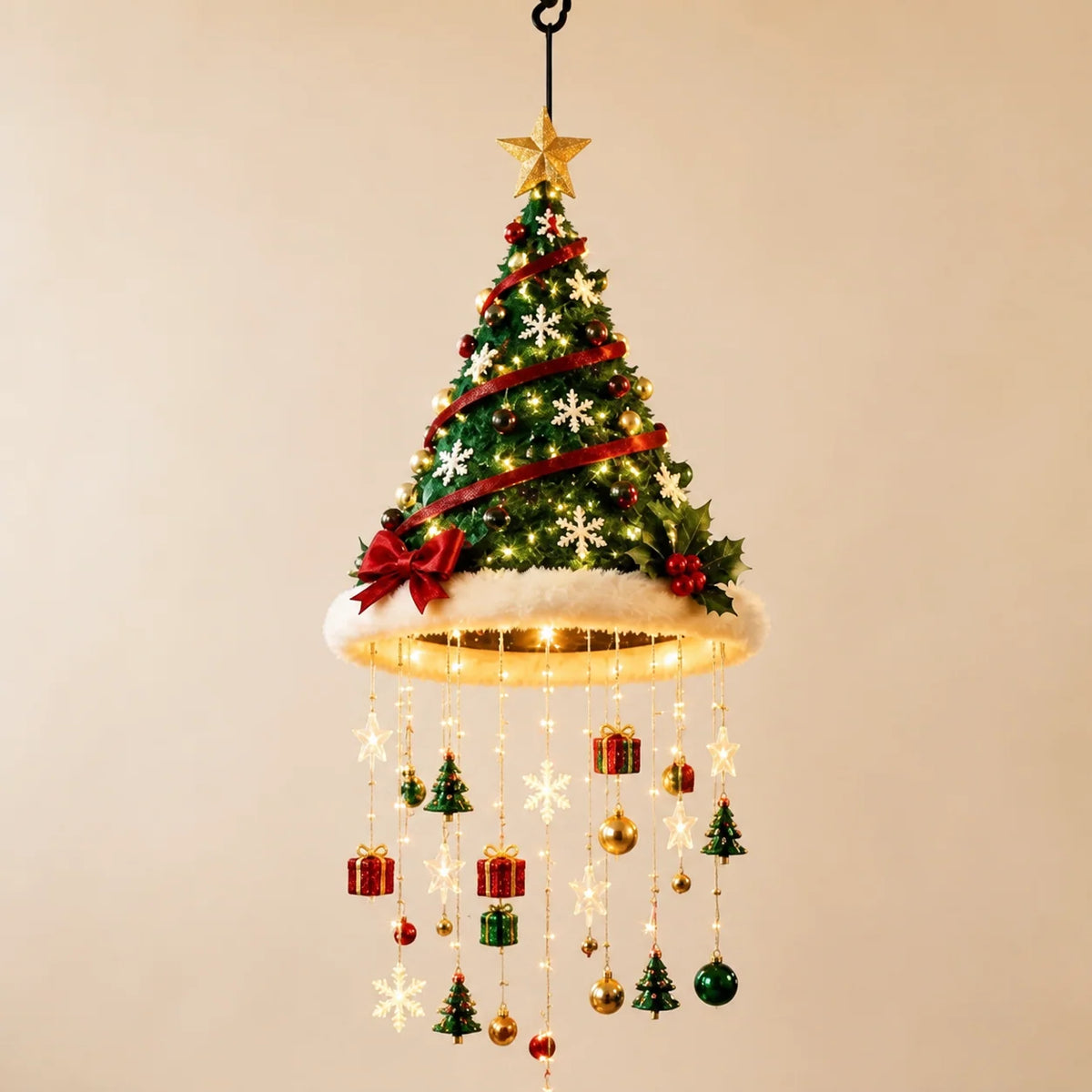 Christmas String Lights Santa Hat Design Warm LED Glow