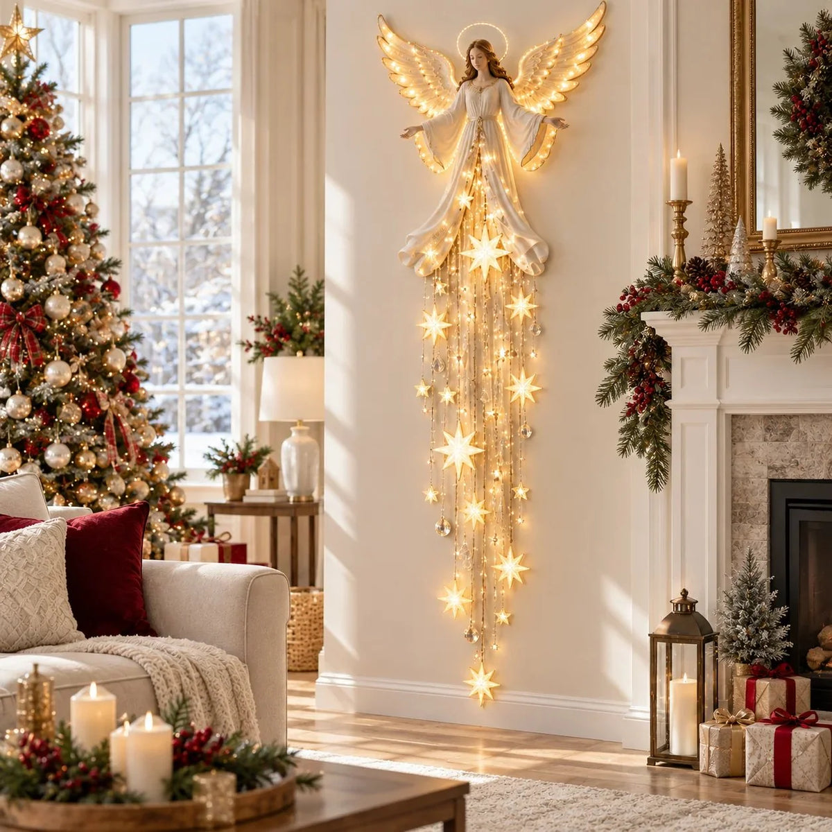 Christmas Wall Light Angel Design Warm White Cascading Stars