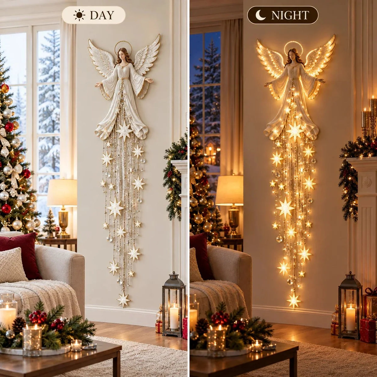 Christmas Wall Light Angel Design Warm White Cascading Stars