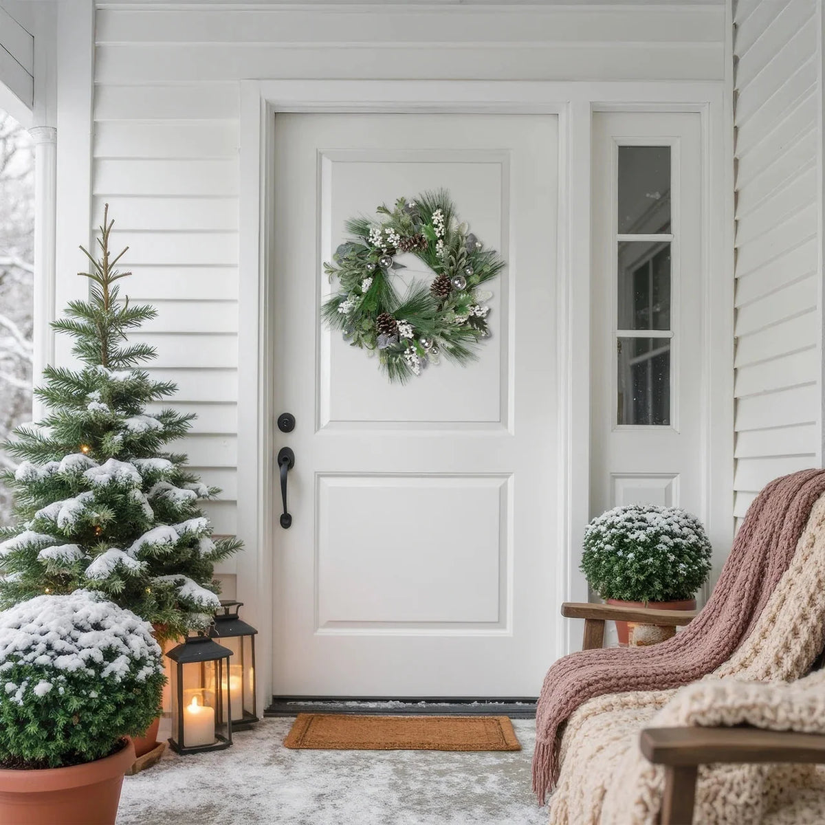Christmas Wreath Frosted Pinecones & White Berries 24 Inch