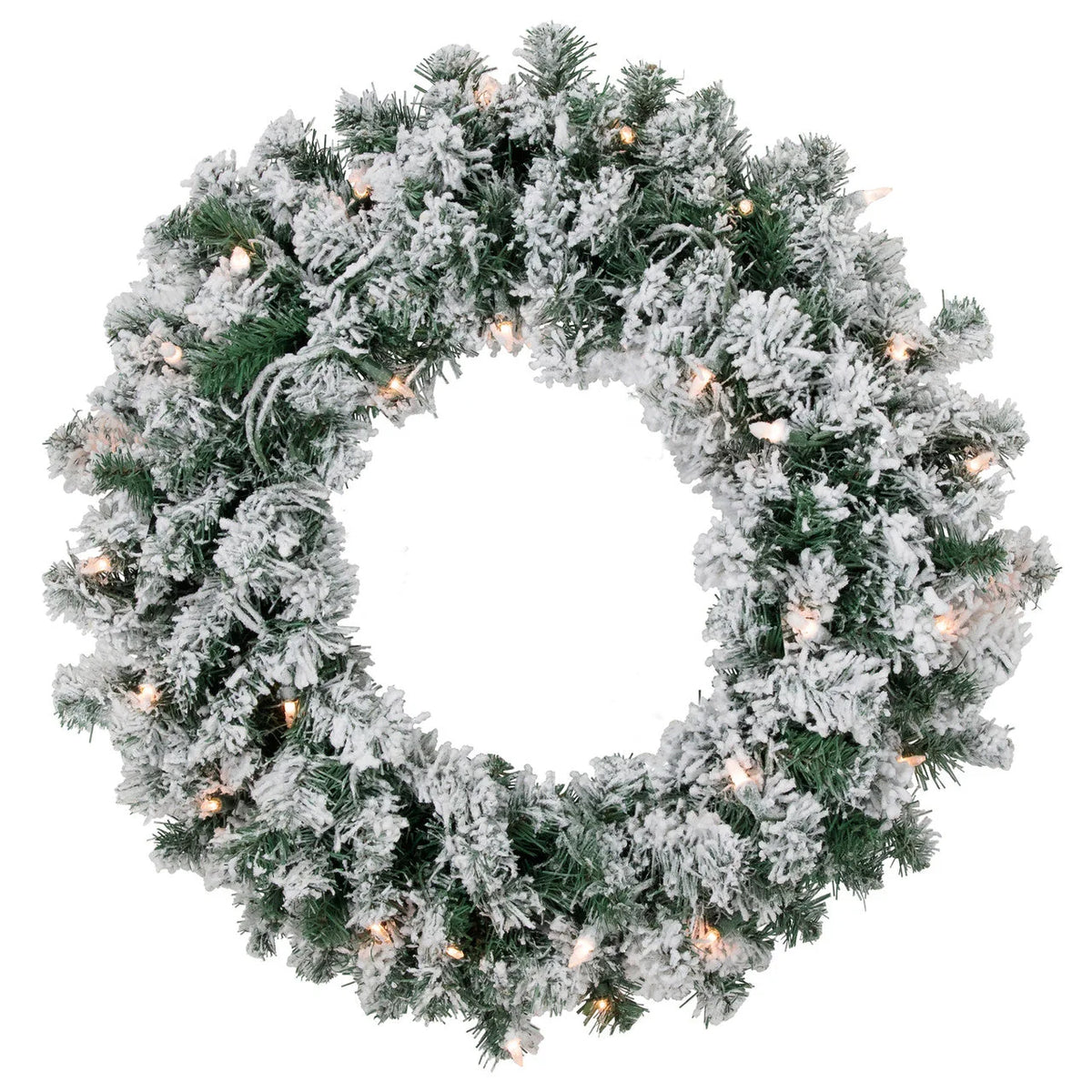 Christmas Wreath Pre-Lit White Full Foliage 24 Inch