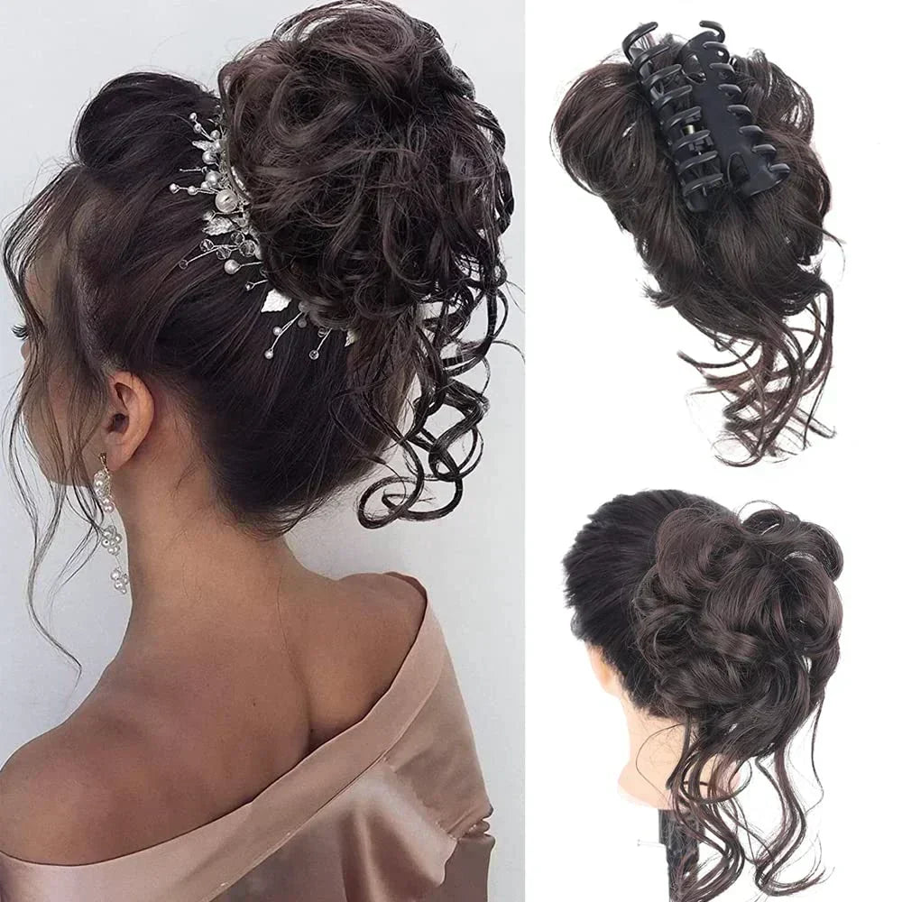 Clip-On Bun Voluminous Curly Comb Clip All-Day Hold
