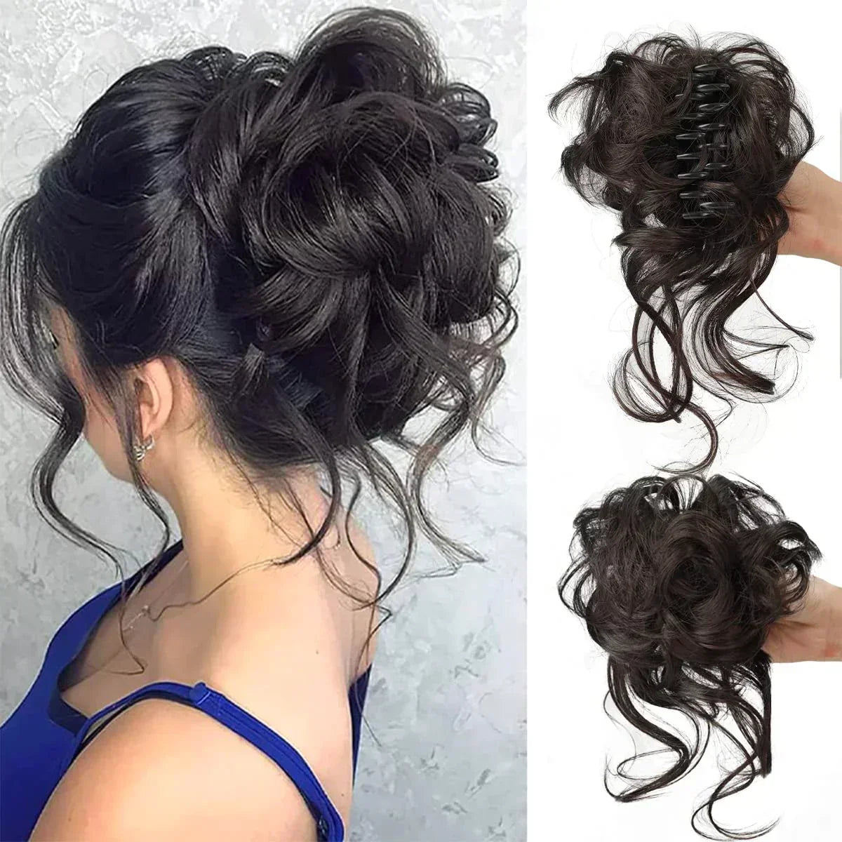 Clip-On Bun Voluminous Curly Comb Clip All-Day Hold