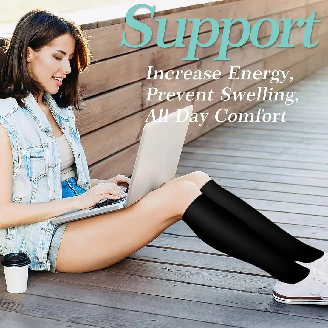 Compression Socks Graduated Pressure Moisture-Wicking Non-Slip Cuff