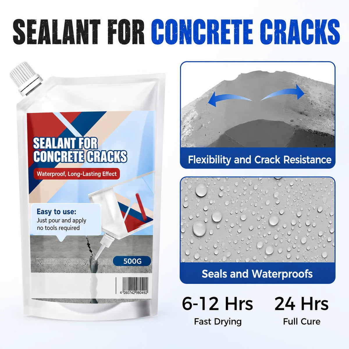 Concrete & Masonry Crack Sealant Waterproof Flows Into Cracks