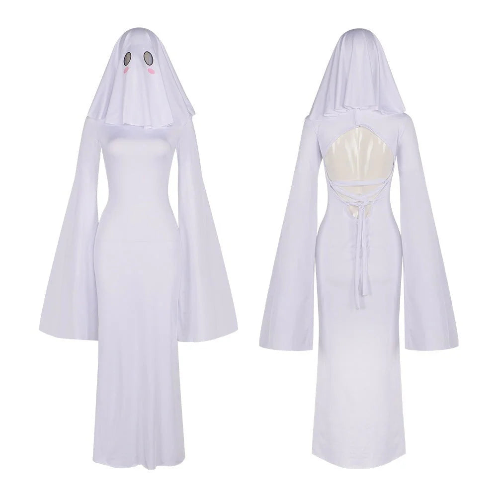 Cosplay Costume Fitted White Polyester Dress & Mask
