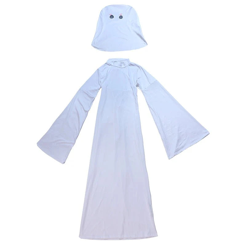 Cosplay Costume Fitted White Polyester Dress & Mask