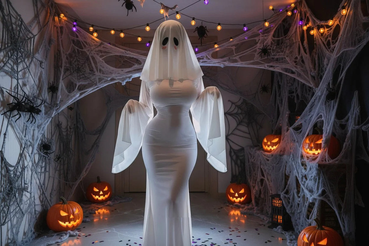 Cosplay Costume Fitted White Polyester Dress & Mask