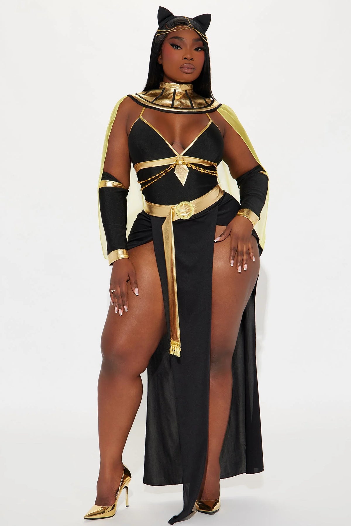 Costume Set Egyptian Queen Sheer Side-Slit 4-Piece