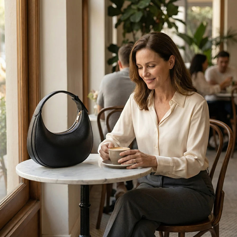 Crescent Shoulder Bag Convertible Strap Faux Leather Organized Interior