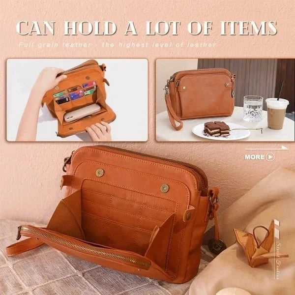 Crossbody Bag Full-Grain Leather Fits 10-Inch Tablet Multiple Compartments