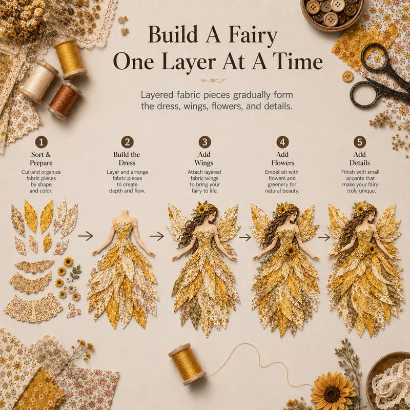 DIY Kit Layered Fabric Fairy Ready To Hang