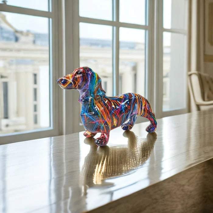 Dachshund Statue Vibrant Multicolor Stable Base