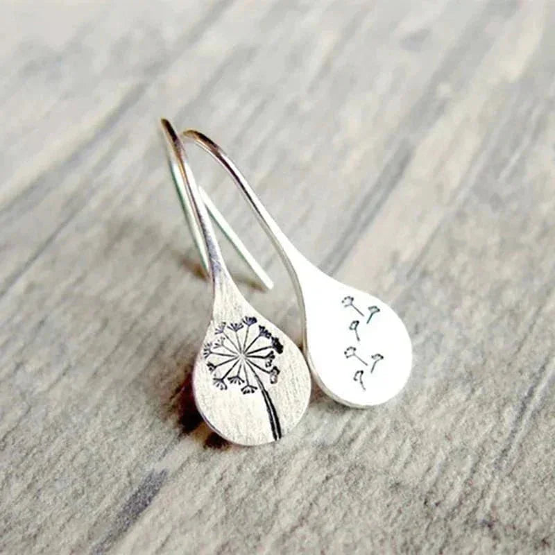 Dangle Earrings Sterling Silver Tarnish-Resistant Dandelion Teardrop Design
