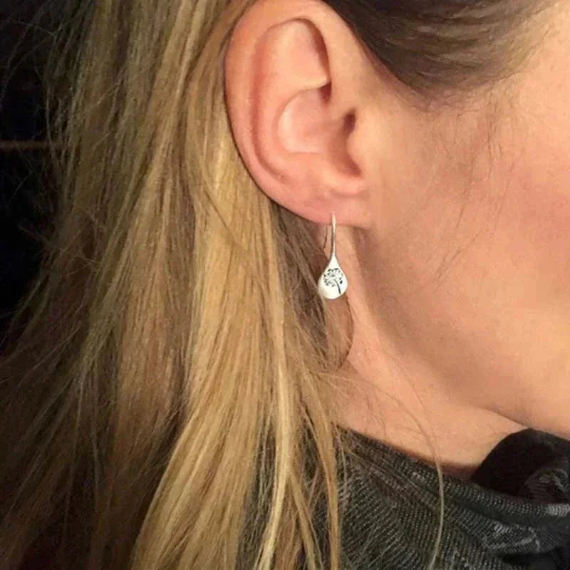 Dangle Earrings Sterling Silver Tarnish-Resistant Dandelion Teardrop Design