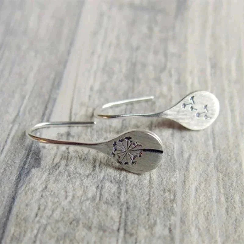 Dangle Earrings Sterling Silver Tarnish-Resistant Dandelion Teardrop Design