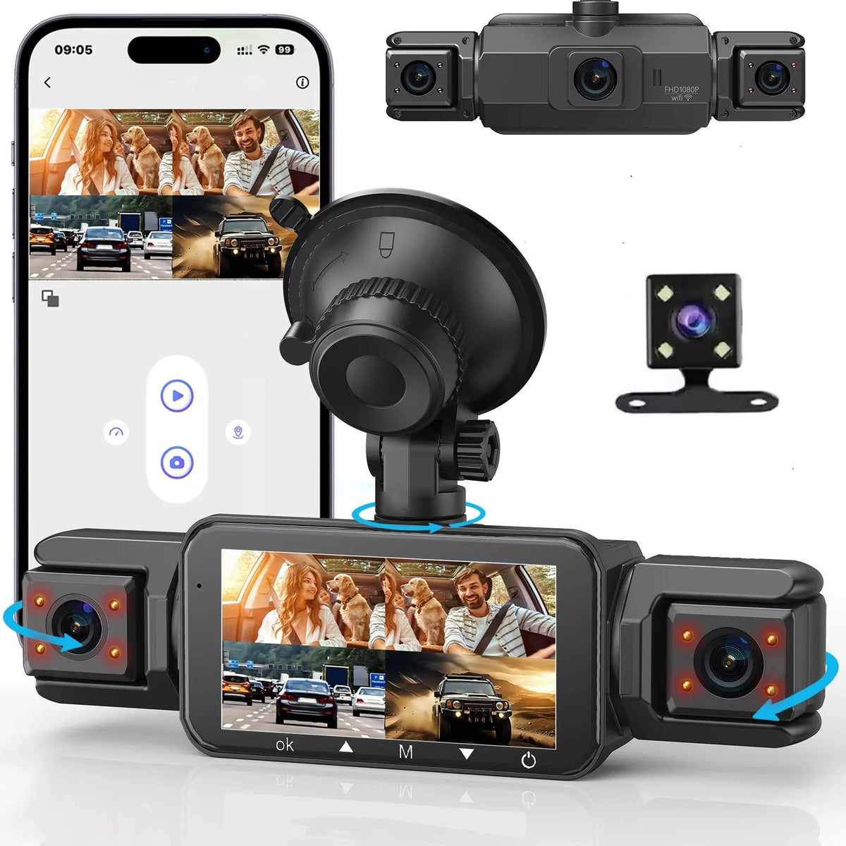 Dash Cam 4-Channel Infrared Night Vision WiFi App Viewing