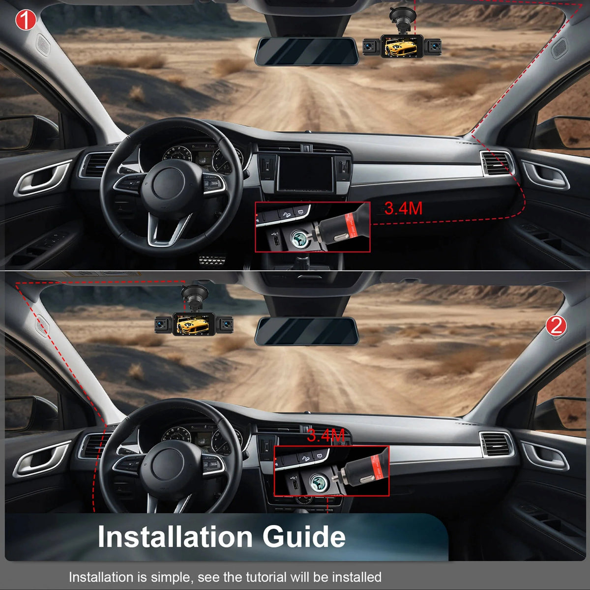 Dash Cam 4-Channel Infrared Night Vision WiFi App Viewing