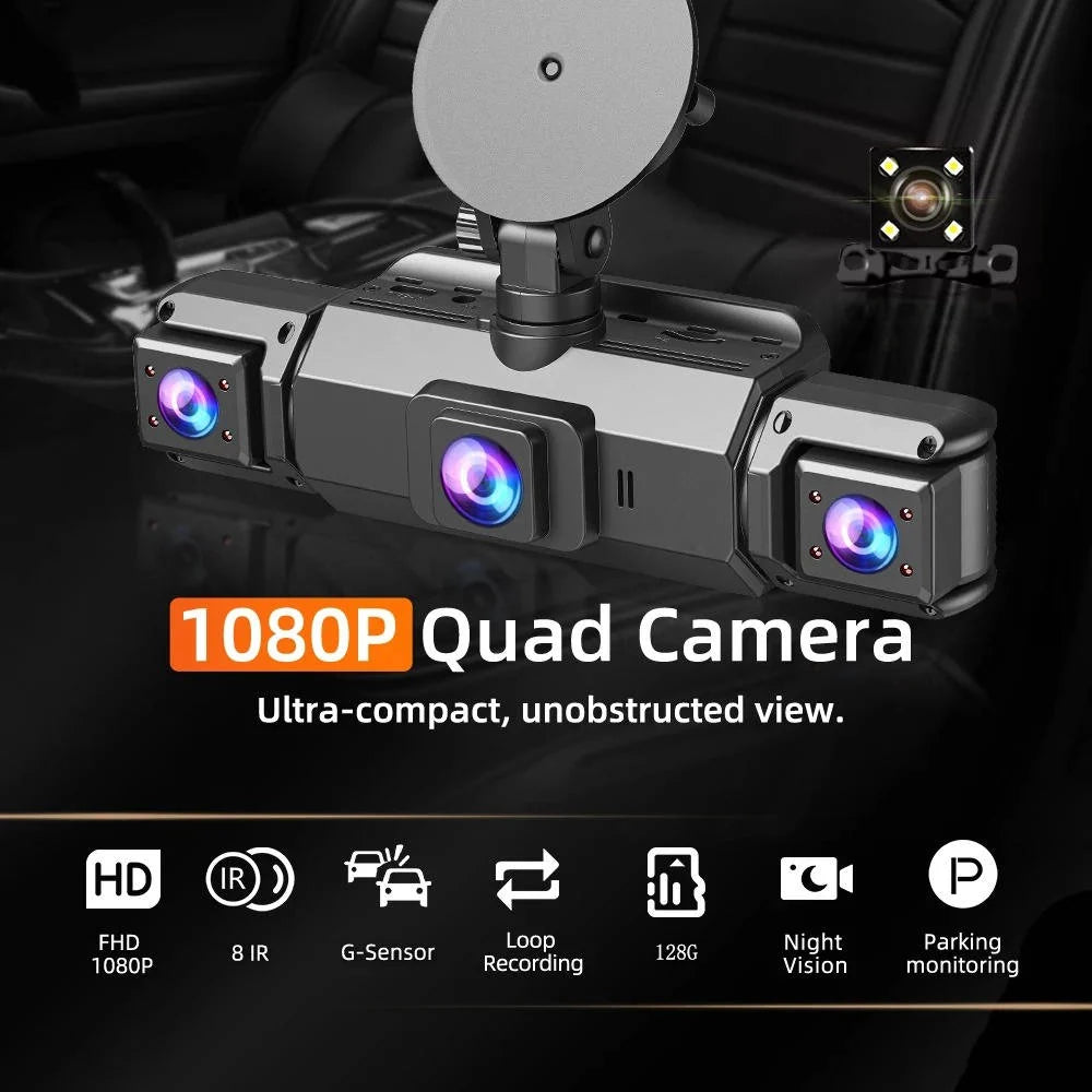 Dash Cam 4-Channel Infrared Night Vision WiFi App Viewing