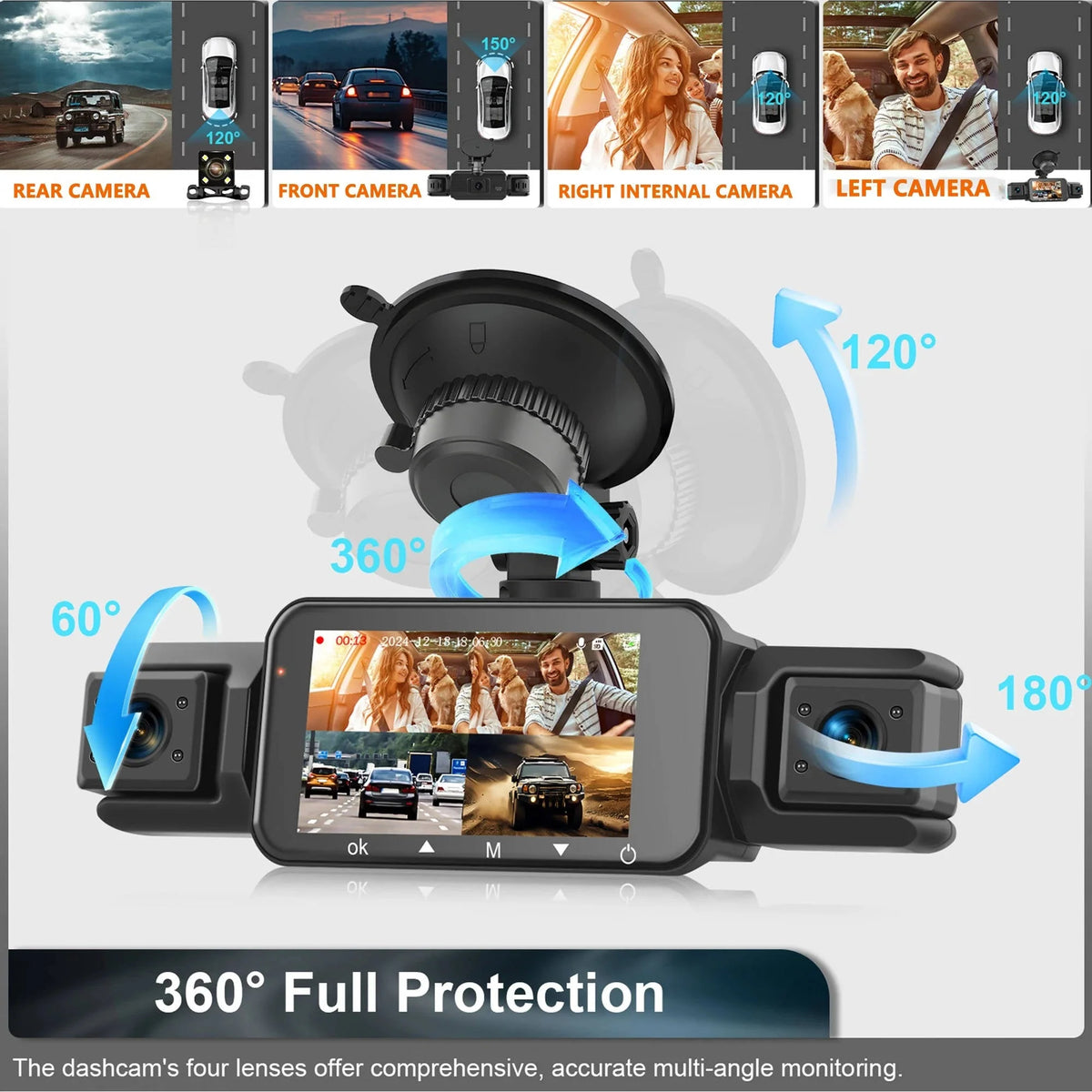 Dash Cam 4-Channel Infrared Night Vision WiFi App Viewing