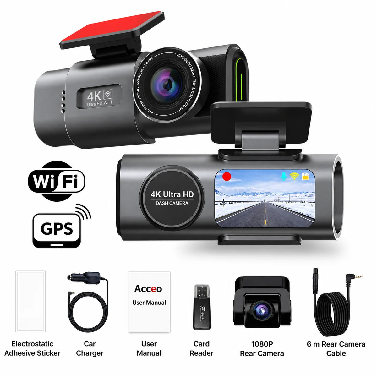 Dash Cam Dual-Lens 4K Front & Full HD Rear