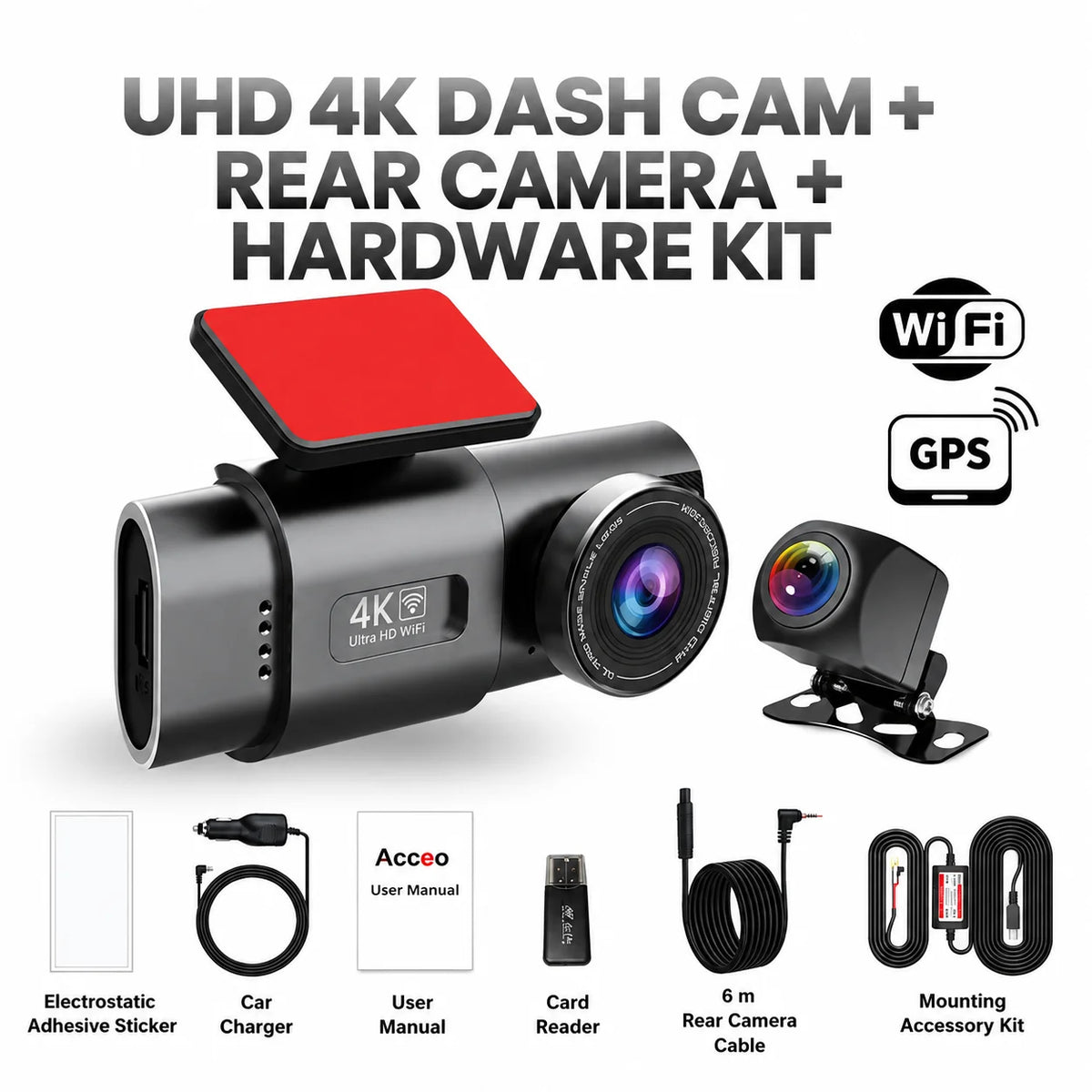 Dash Cam Dual-Lens 4K Front & Full HD Rear