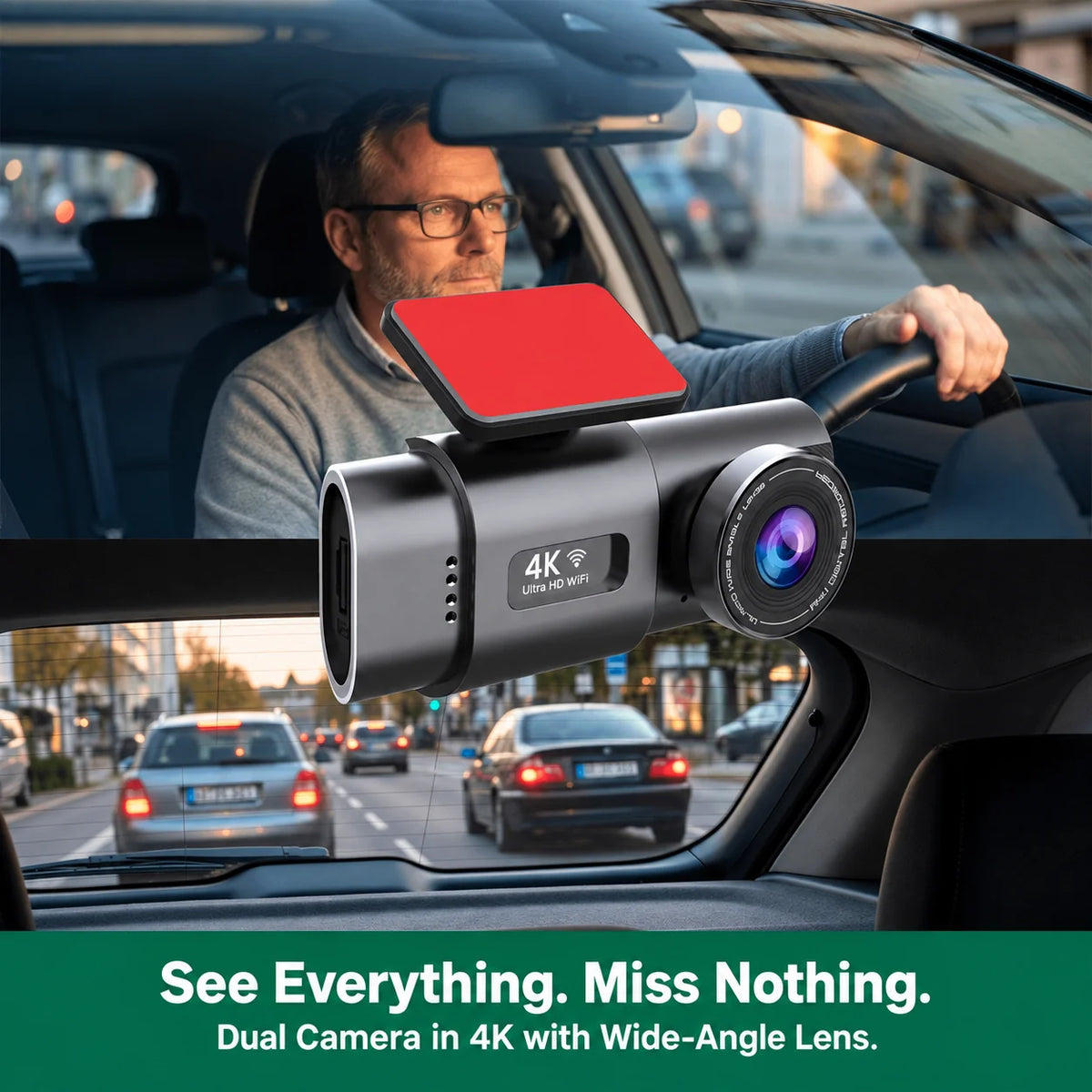 Dash Cam Dual-Lens 4K Front & Full HD Rear