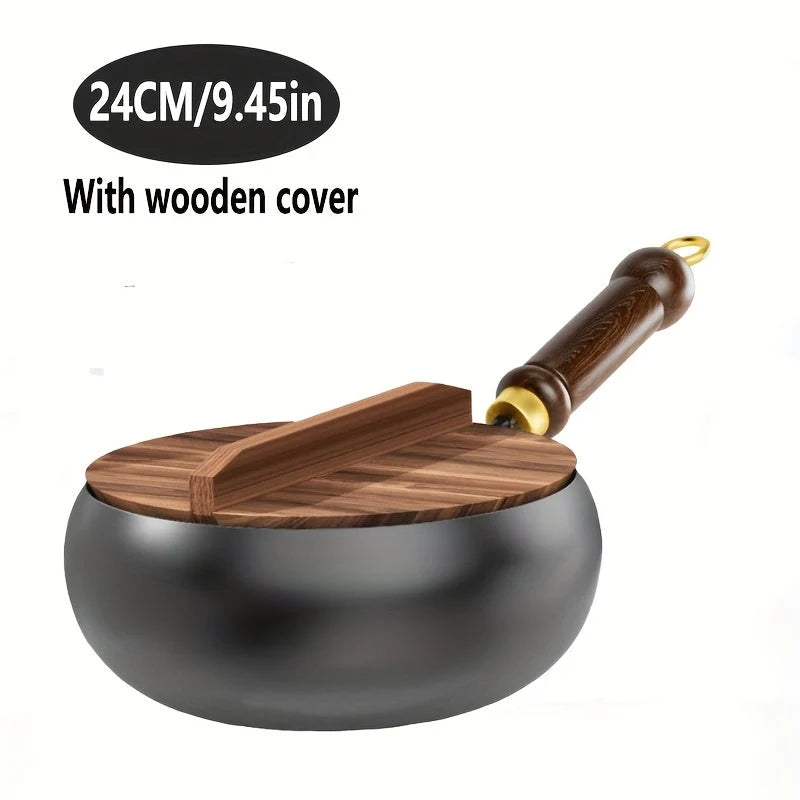 Deep Frying Pan Glass Lid & Long Handle