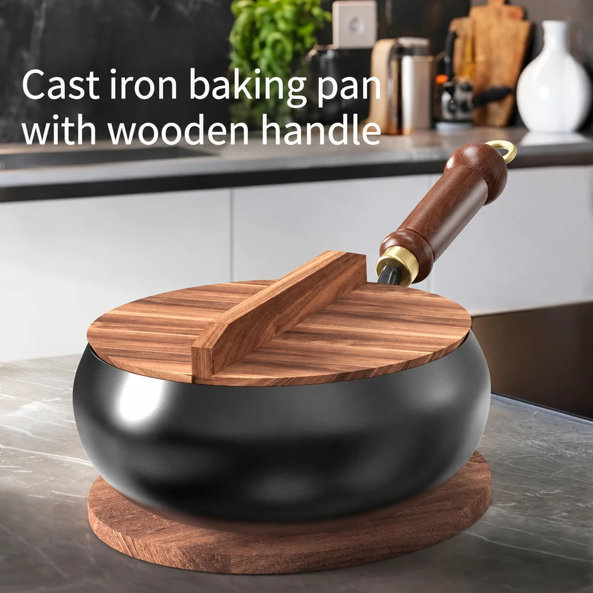 Deep Frying Pan Glass Lid & Long Handle