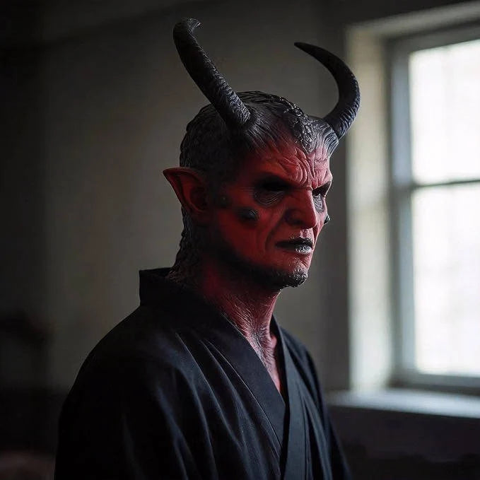 Demon Mask Odorless Latex Hand-Painted Horned Design Soft Lining