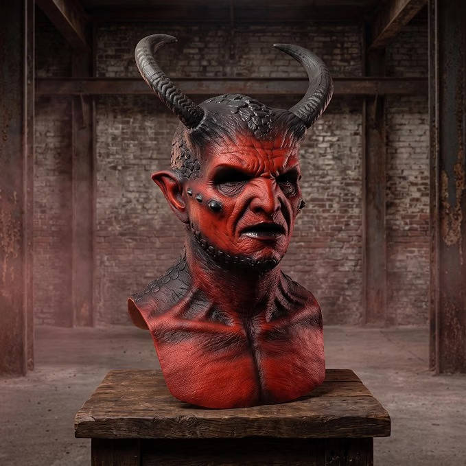 Demon Mask Odorless Latex Hand-Painted Horned Design Soft Lining