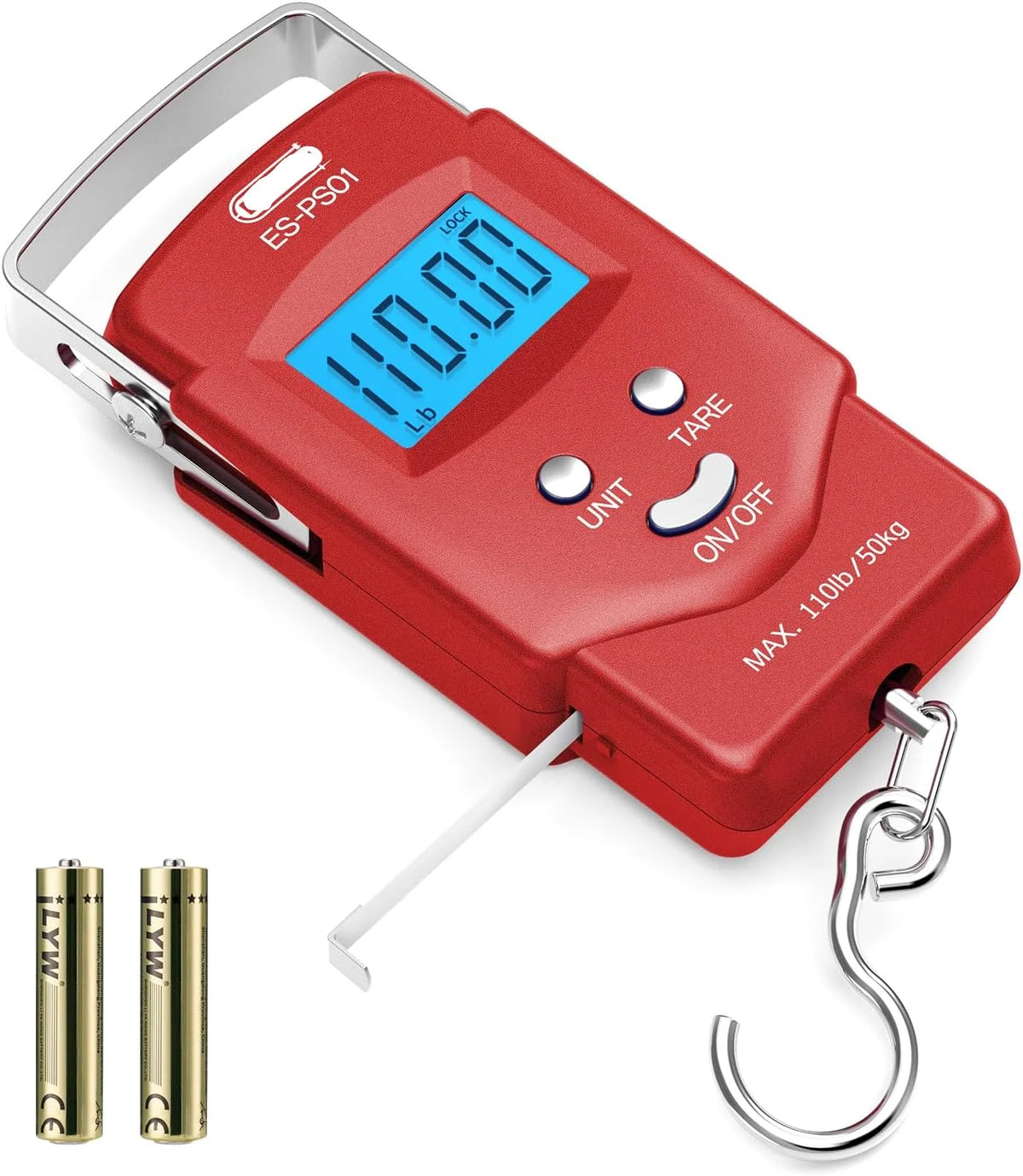 Digital Hanging Scale Built-In Tape Measure 110 Lb Capacity Backlit LCD