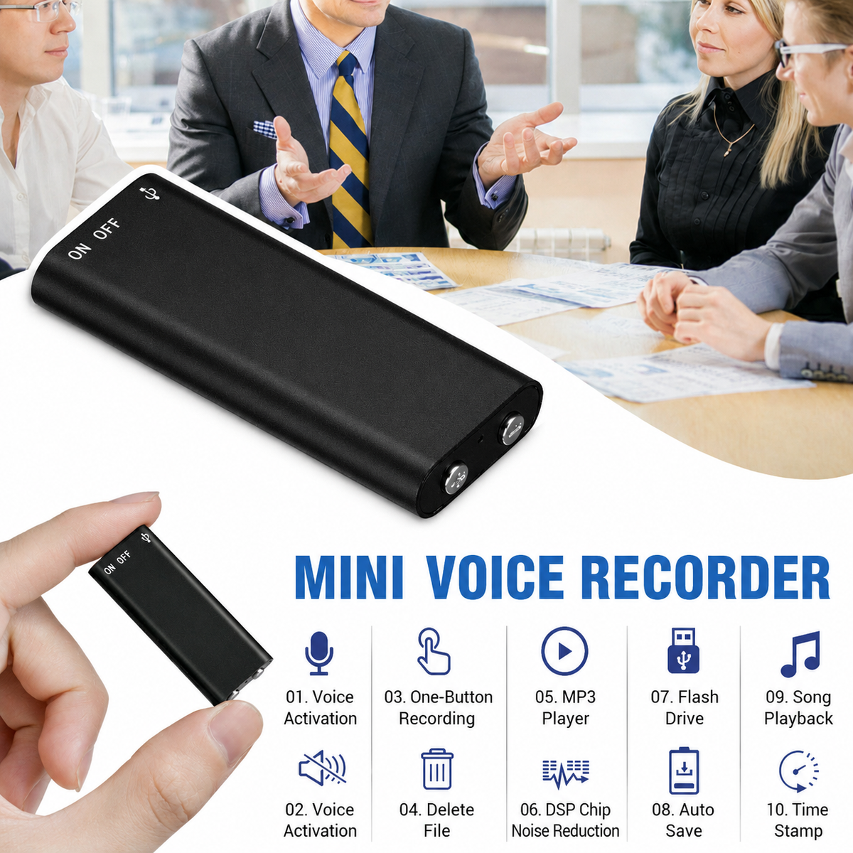Digital Voice Recorder One-Touch Lavalier Microphone Long Battery Life