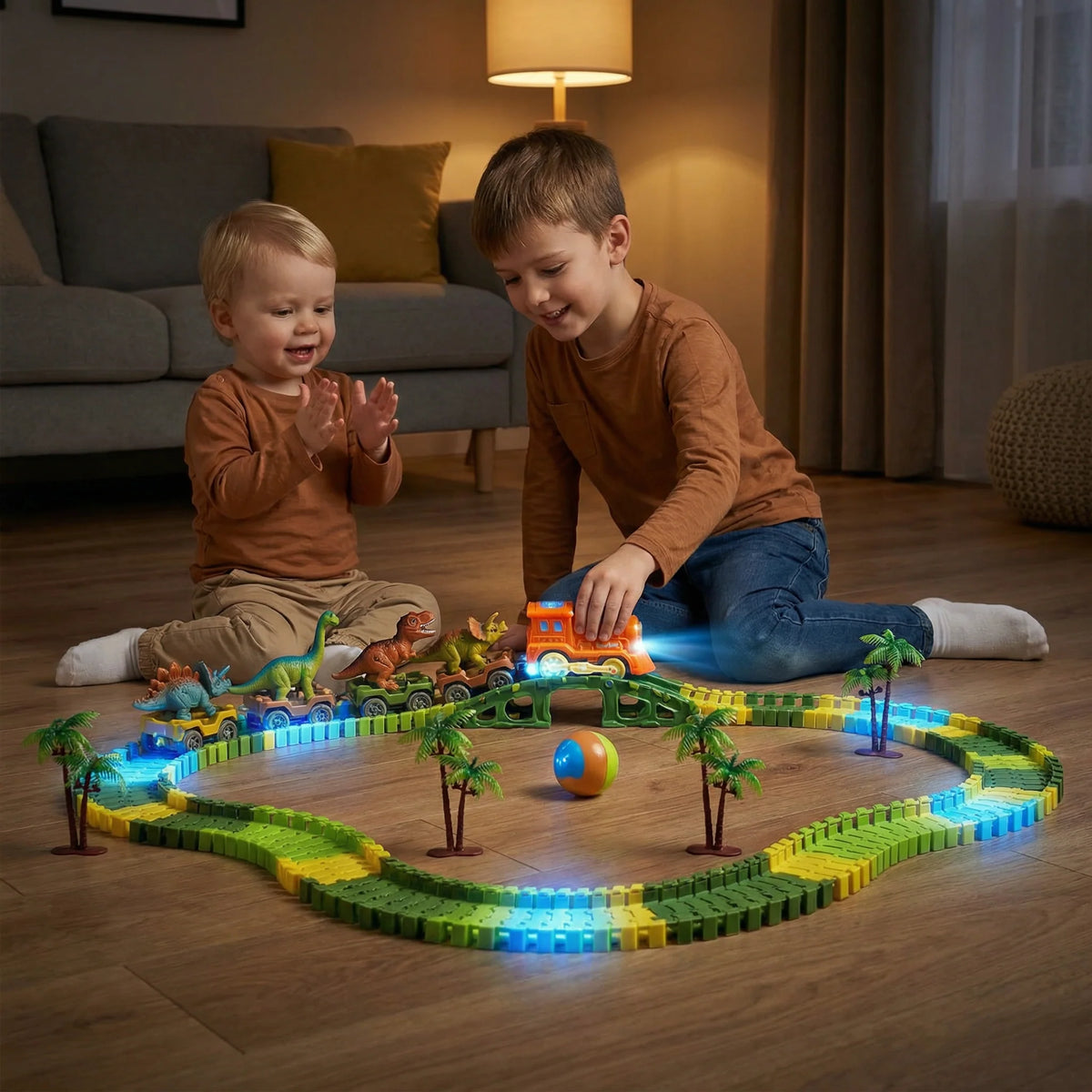 Dinosaur Train Set Flexible Snap-Together Tracks LED Lights