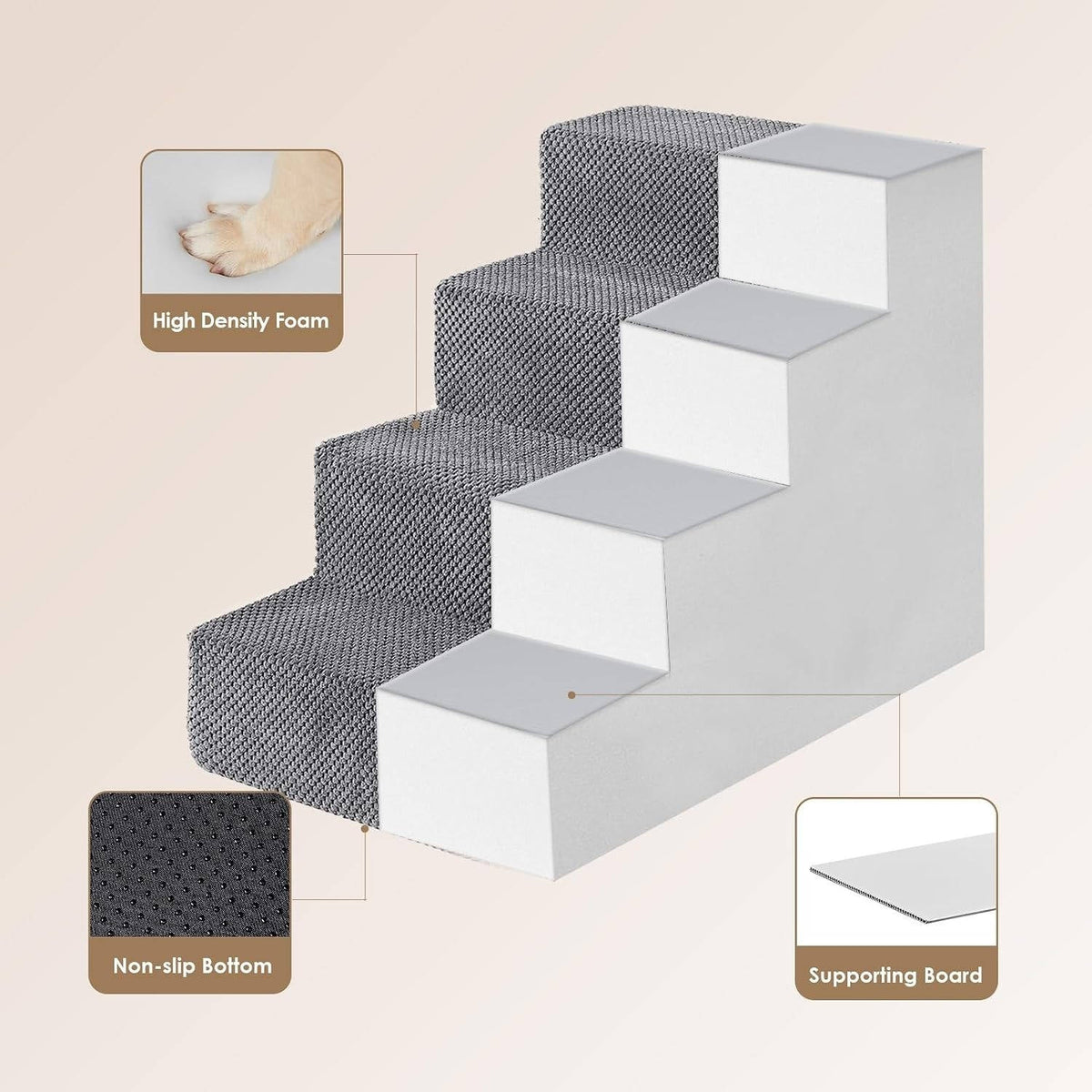 Dog & Cat Stairs 4-Step Non-Slip Washable Cover