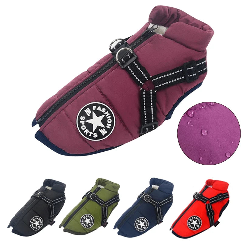 Dog Coat Integrated Harness Padded Thermal & Reflective