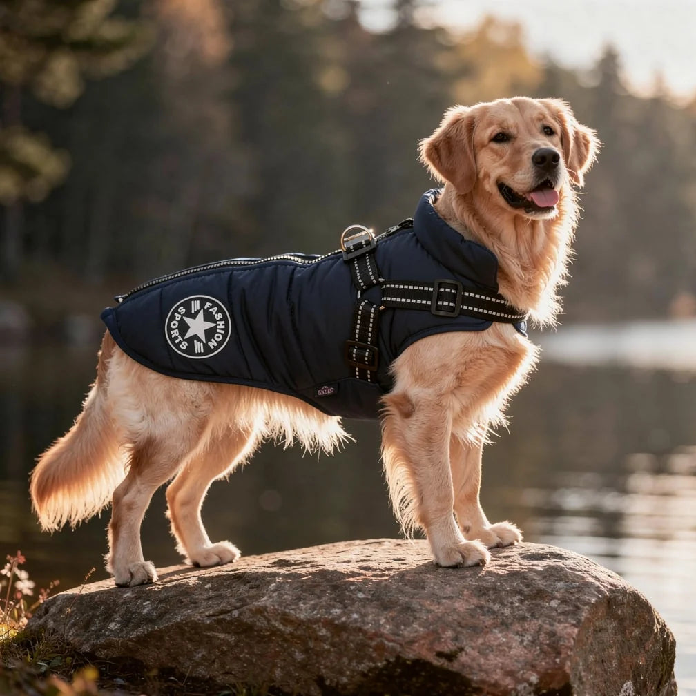 Dog Coat Integrated Harness Padded Thermal & Reflective