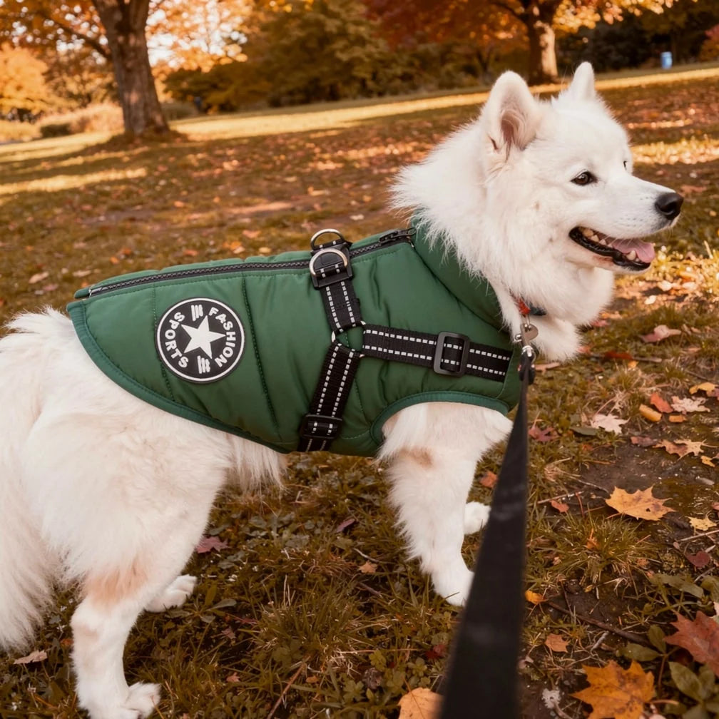 Dog Coat Integrated Harness Padded Thermal & Reflective