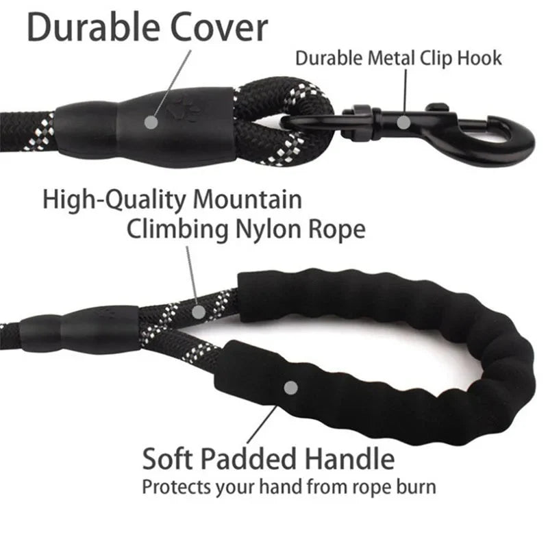 Dog Leash Reflective Padded Handle Double Rope Construction