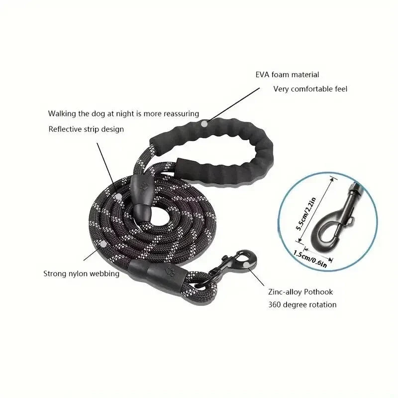 Dog Leash Reflective Padded Handle Double Rope Construction