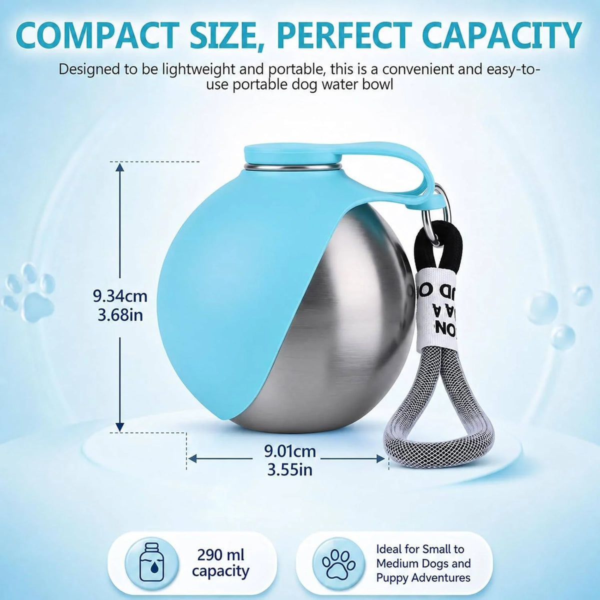 Dog Water Bottle Stainless Steel Foldable Bowl Leakproof