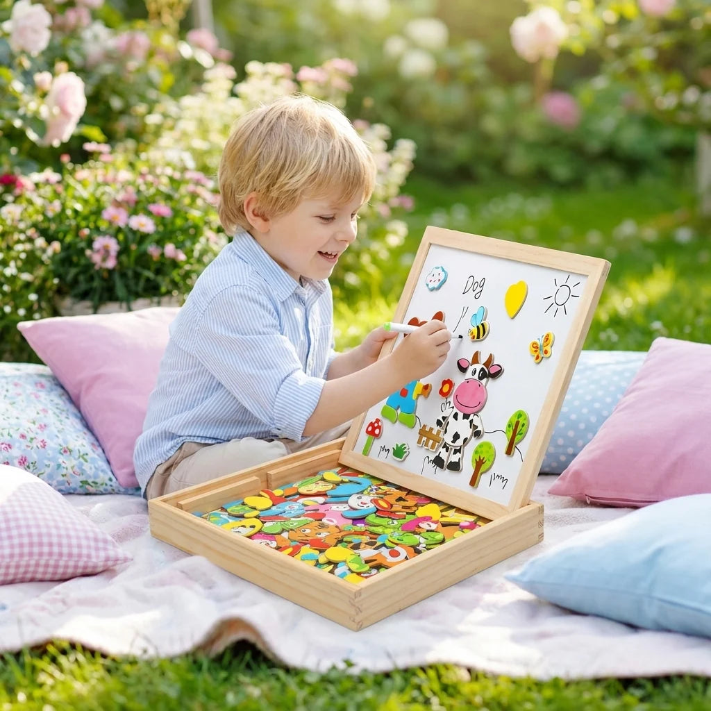 Drawing Board Magnetic & Erasable Foldable Wood Frame