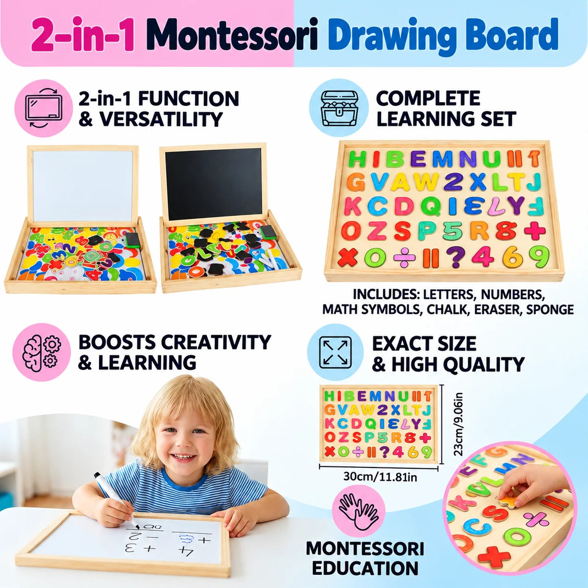 Drawing Board Magnetic & Erasable Foldable Wood Frame