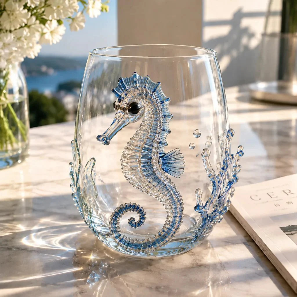 Drinking Glass Hand-Painted Octopus Motif