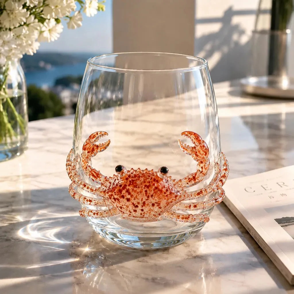 Drinking Glass Hand-Painted Octopus Motif