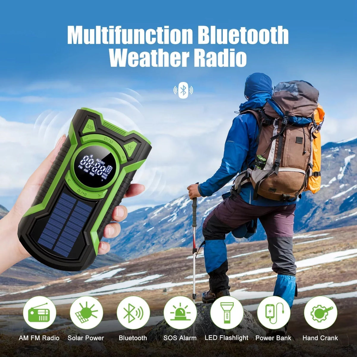 Emergency Radio Solar & Hand Crank Charging 5000mAh Power Bank