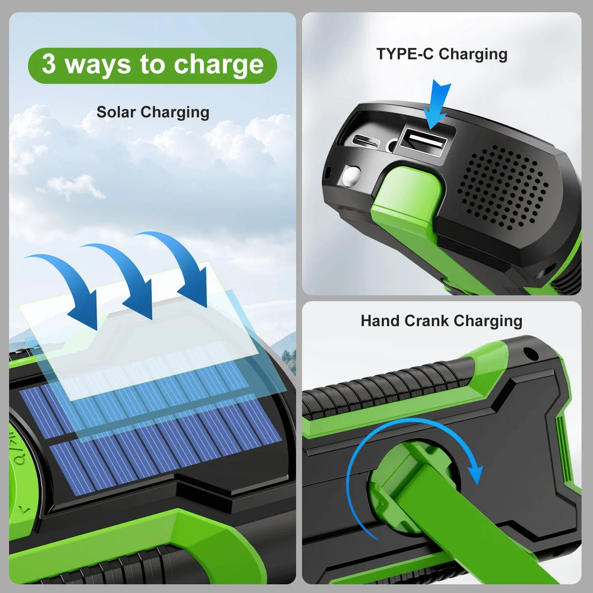 Emergency Radio Solar & Hand Crank Charging 5000mAh Power Bank
