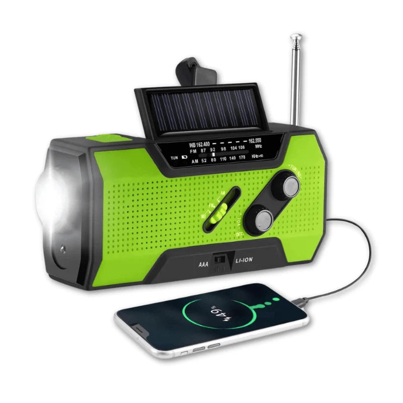 Emergency Radio Solar & Hand Crank Charging Weather Alerts