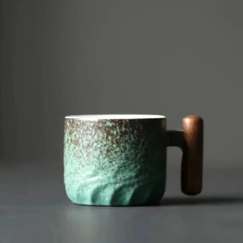 Espresso Cup Ceramic Wooden Handle Dishwasher-Safe 2.7 Oz