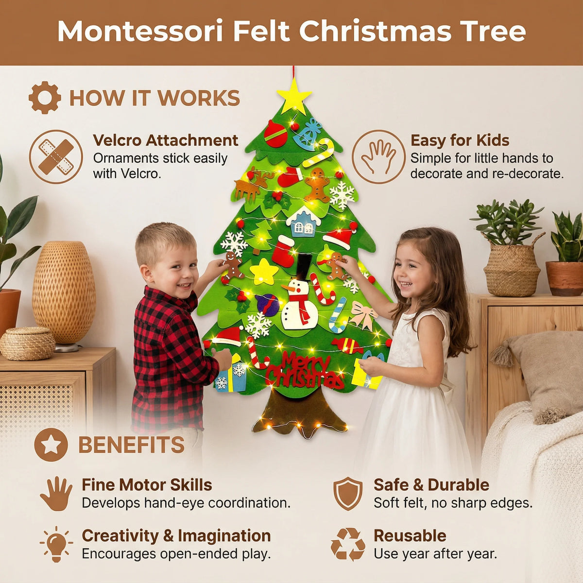 Felt Christmas Tree Wall Hanging Removable Ornaments & Flat Storage